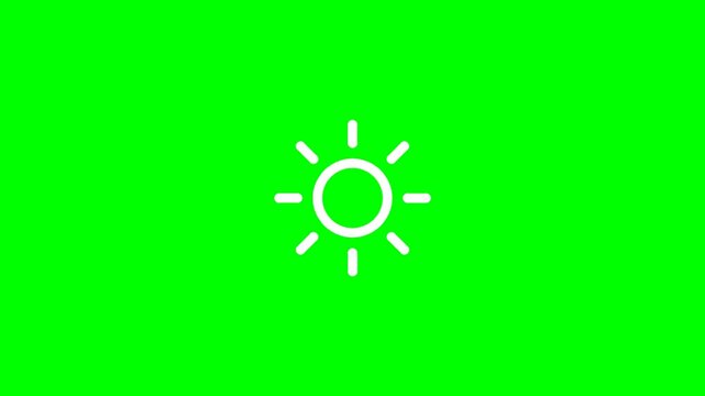 Sun to moon outline icon morph animation on green screen, line sun with rays smoothly transforming into a crescent moon and back, day and night mode UI motion graphic for chroma key