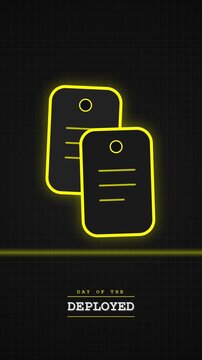 Yellow neon military dog tags surround day of the deployed lettering on black, ideal for tributes, veterans events, and remembrance.