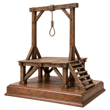 Wooden execution gallows with noose isolated on transparent background PNG cutout