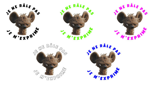 3D Hyena "Je ne r&acirc;le pas je m'exprime" black, white, blue, green, pink - ALPHA - 3840