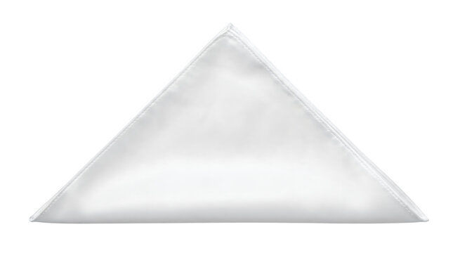 White silk pocket square folded in triangle shape, elegant formal handkerchief for men's suit, classic white satin accessory for wedding tuxedo isolated PNG with Transparent Background