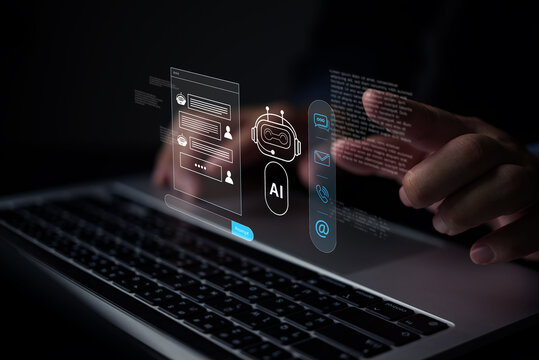AI Chatbot Interface with Virtual Assistant on Laptop Computer