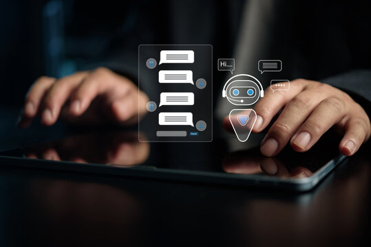 AI Chatbot Interface with Virtual Assistant on Digital Tablet