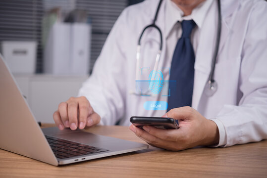 Doctor Using Fingerprint Authentication on Smartphone for Secure Login