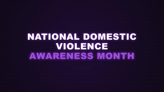 White and purple typography animates in posters promoting national domestic violence awareness month, suitable for advocacy campaigns and social media.