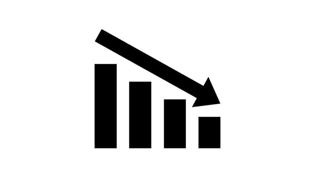 Black bar chart showing declining financial performance with a
