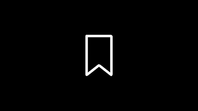 Bookmark save animation, bookmark outline icon filling yellow as saved, save for later button for blog, recipe, education and social media videos, black background