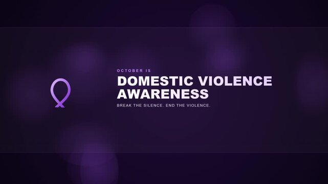 National domestic violence awareness month animation highlights a purple awareness ribbon banner, ideal for campaigns, social media, and advocacy materials.