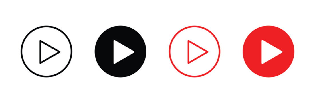A comprehensive collection of play button icons in varied styles and colors for digital interfaces