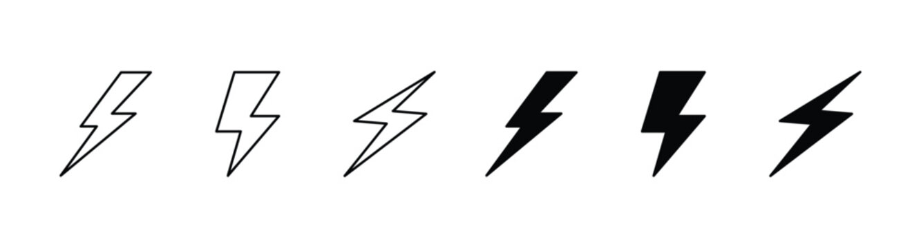 A diverse collection of hand drawn lightning bolt icons representing energy power speed and electrical