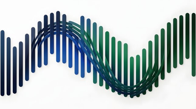 Abstract digital sound wave made of colorful vertical lines and flowing curves for technology and music data visualization