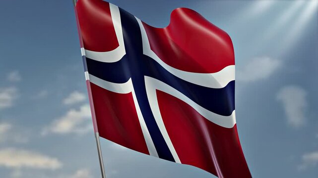 Norway Flag Waving with Nordic Cross, Norwegian Constitution Day