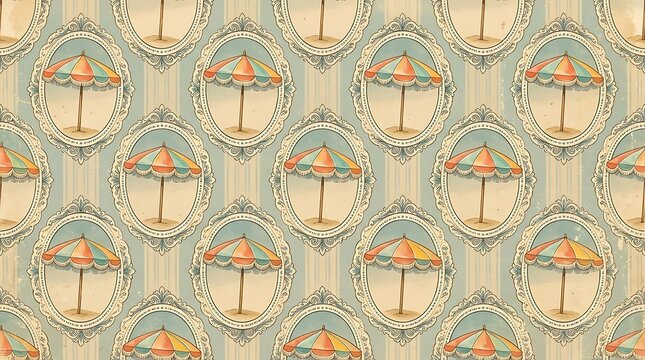Vintage summer seamless pattern classic striped beach umbrellas