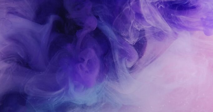 Steam texture. Watercolor ink. Violet pink paint splash liquid spill on white abstract background. Colorful art defocused dye fog mix.