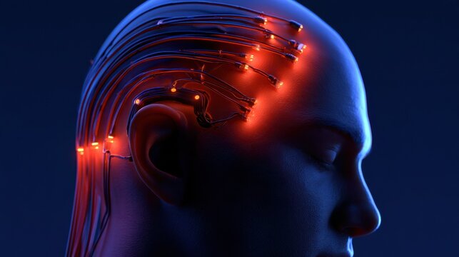 Neural interface connects to thermal sensor on human head, enhancing perception of temperature beyond natural range for superhuman experience.