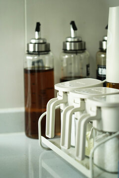 The seasoning jars in the kitchen