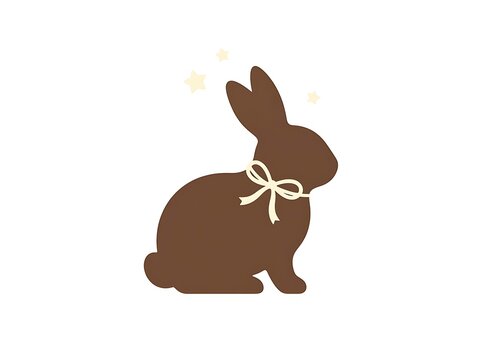 Chocolate bunny silhouette, ribbon bow with glowing stars, easter spring holiday design
