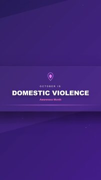 Purple animated national domestic violence awareness month banner features an awareness symbol, suitable for campaigns, social media, presentations, and advocacy.