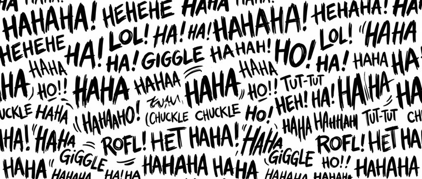 Funny laughter speech bubbles with playful text. Whimsical comic speech bubbles isolated on transparent background. Haha, hehe, lol, giggle, rofl, tut tut, ho. Vector illustration.