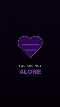 Glowing heart and equality sign share you are not alone, ideal for domestic violence awareness month campaigns and advocacy resources.