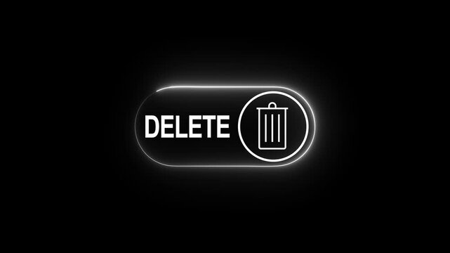 Glowing delete button interface with trash can icon on black background