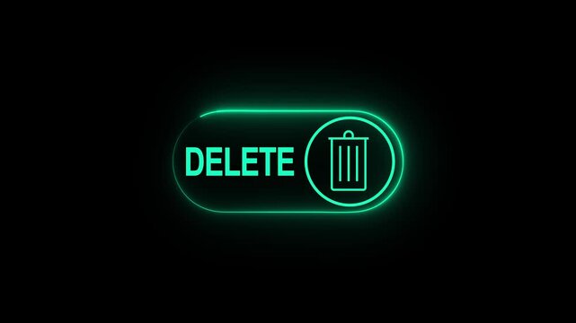 Glowing neon delete button with trash can icon for user interface