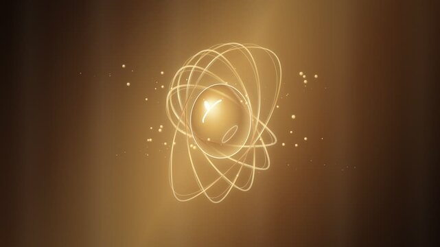 Golden Abstract Atomic Structure with Glowing Particles  Video Background