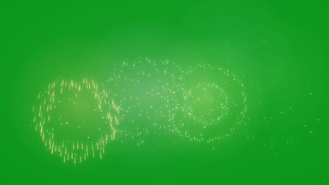 Colorful fireworks display exploding in the night sky with glowing sparks and festive celebration bursts on green screen background, chroma key overlay in 4K