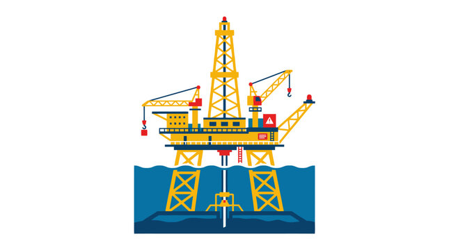Offshore Oil Extraction, A bold flat vector of an offshore rig extracting ocean floor resources