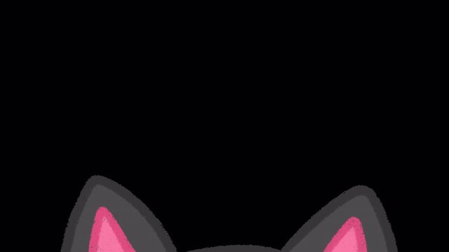 2D Hand Drawn Black Cat Face Peeking Animation Overlay on Transparent Background