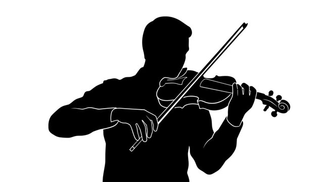 Violinist Silhouette Playing Classical Music, Male Violin Player Performing, Musical Instrument Vector Graphic isolated PNG with Transparent Background
