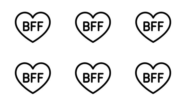 Minimalist BFF heart vector icons. Best friends forever outline symbols for graphic design