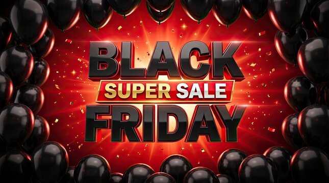 Dramatic black friday super sale promotional banner with blurred shopping crowd background