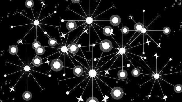 Abstract glowing geometric constellation particles floating across dark background dynamic digital network