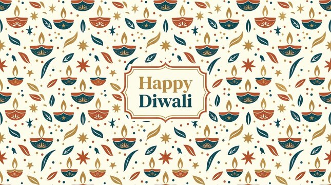 Happy diwali greeting card with traditional diya pattern