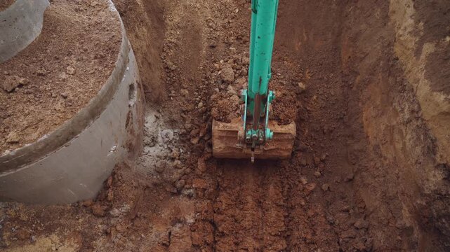 =Excavator operation, the excavator is digging the ground, the excavator is excavating the ground