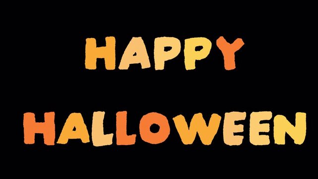Hand Drawn Animated Happy Halloween Title Text Overlay on Transparent Background