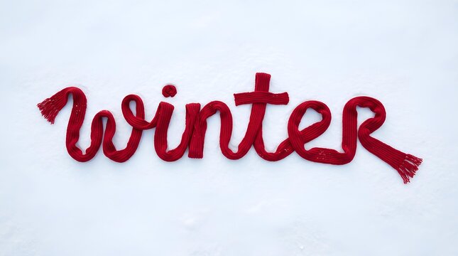 Red scarf spelling winter on a white background