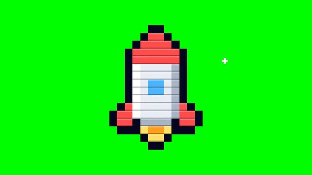 Pixel Art Rocket Ship Startup Icon Green Screen 4K Loop