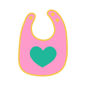 Pink baby bib with heart design. Cute pastel vector illustration