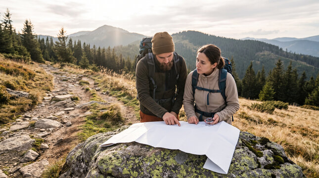 Couple Sharing Map on Mountain Trail