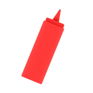 Red ketchup squeeze bottle isolated, 3D render