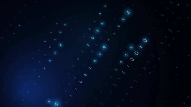 Glowing blue binary code data flow cyber network background loop