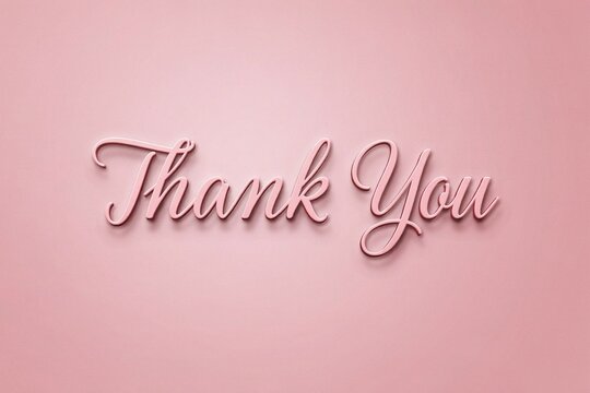 3 d rendered thank you text in cursive script on a pastel pink background