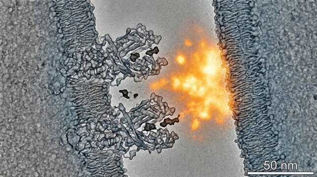 Acetylcholine receptor binding nicotine molecules within neural synaptic cleft, demonstrating neurotransmitter hijacking, triggering intense chemical dopamine signal flush.