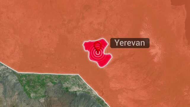 Interactive red map pin pointing the capital city of Yerevan