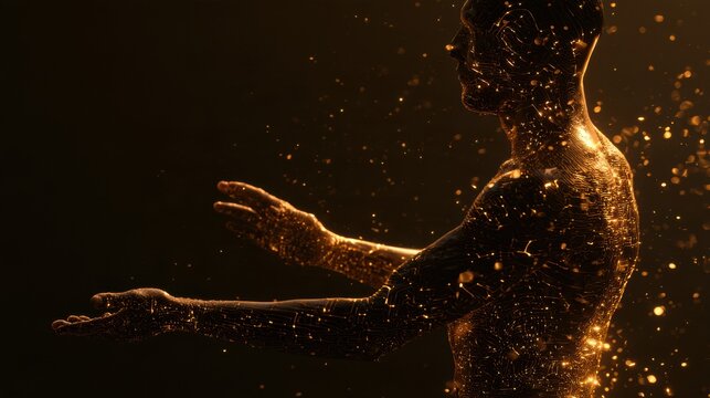 Visual representation of a person showing imagined hand movement with motor cortex activation pattern and neural decoding.