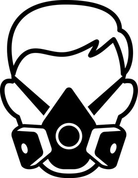 classic simple man in gas air breathing mask respirator  sign symbol black and white vector isolated on transparent background