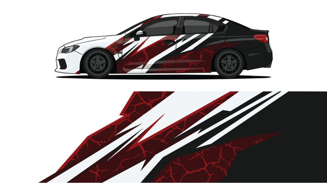 Car Wrap Design with Aggressive Red and White Cracked Decal Livery