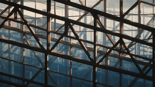 Modern Steel Framework and Glass Architecture Detail